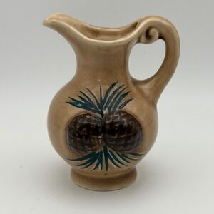 Vintage Japan Miniature Pinecone Ceramic Pitcher Tan Crackle Rustic Cabin MCM
